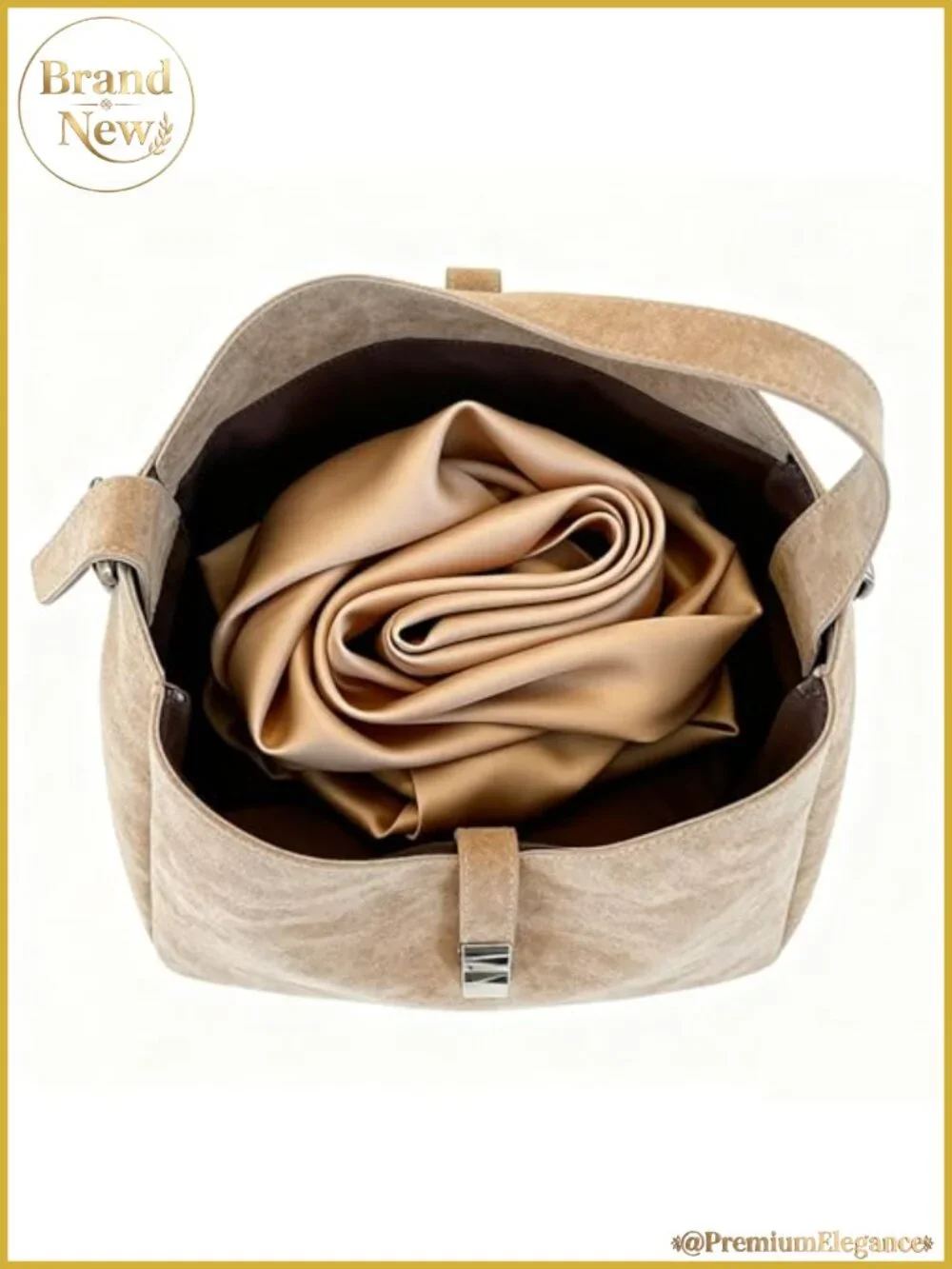 Faux Suede Slouchy Hobo Shoulder Bag with Buckle Closure, Retro Purse